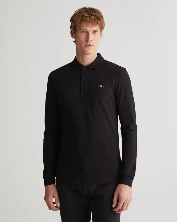 Erkek Regular Fit Logolu Polo Kazak-Siyah 