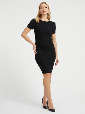 Bodycon Triko Kadın Elbise-Siyah 