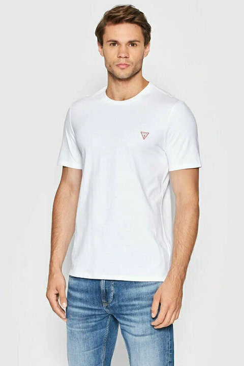 Erkek Küçük Üçgen Logolu T-Shirt - Beyaz 