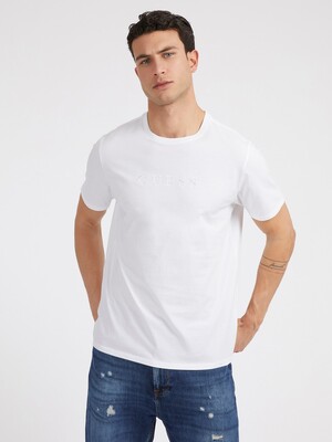 Erkek Logo İşlemeli Tişört-Beyaz 