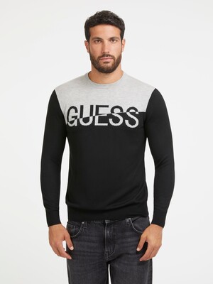 Erkek Önde Guess Logolu Kazak - Siyah 