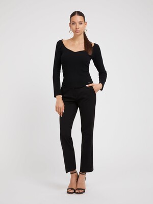 Kadın Kalp Yaka Kazak-Siyah 