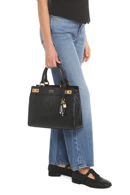 Kadın Katey Timsah Desenli El Çantası-Siyah 