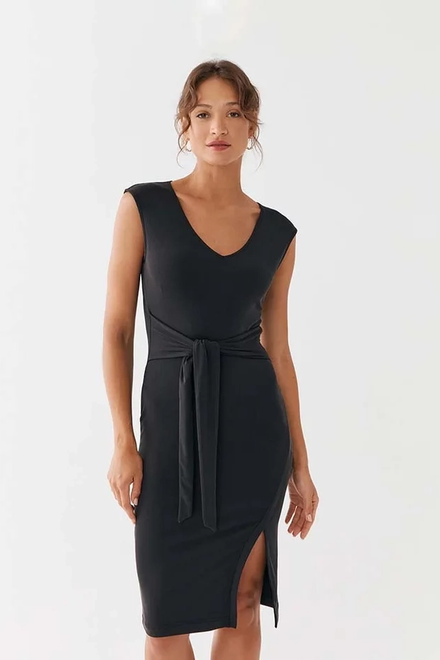 Kadın V Yaka Elbise - Siyah 