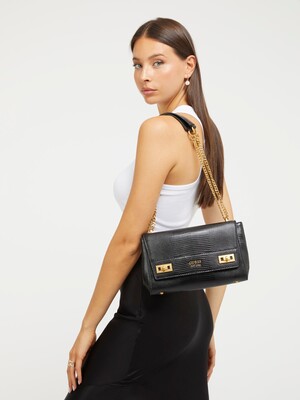 Katey Timsah Desenli Kadın Çapraz Çanta-Siyah 