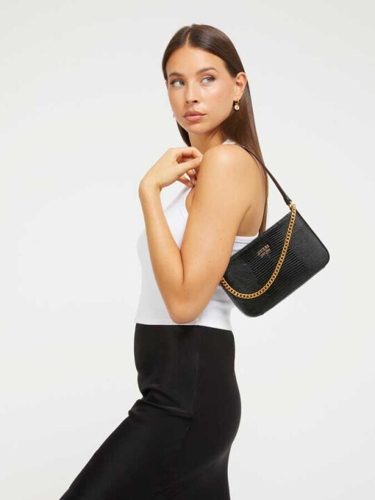 Katey Timsah Desenli Kadın Mini Omuz Çantası-Siyah 