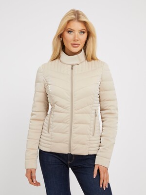 Slim Fit Kaplamalı Şişme Kadın Mont-Bej 