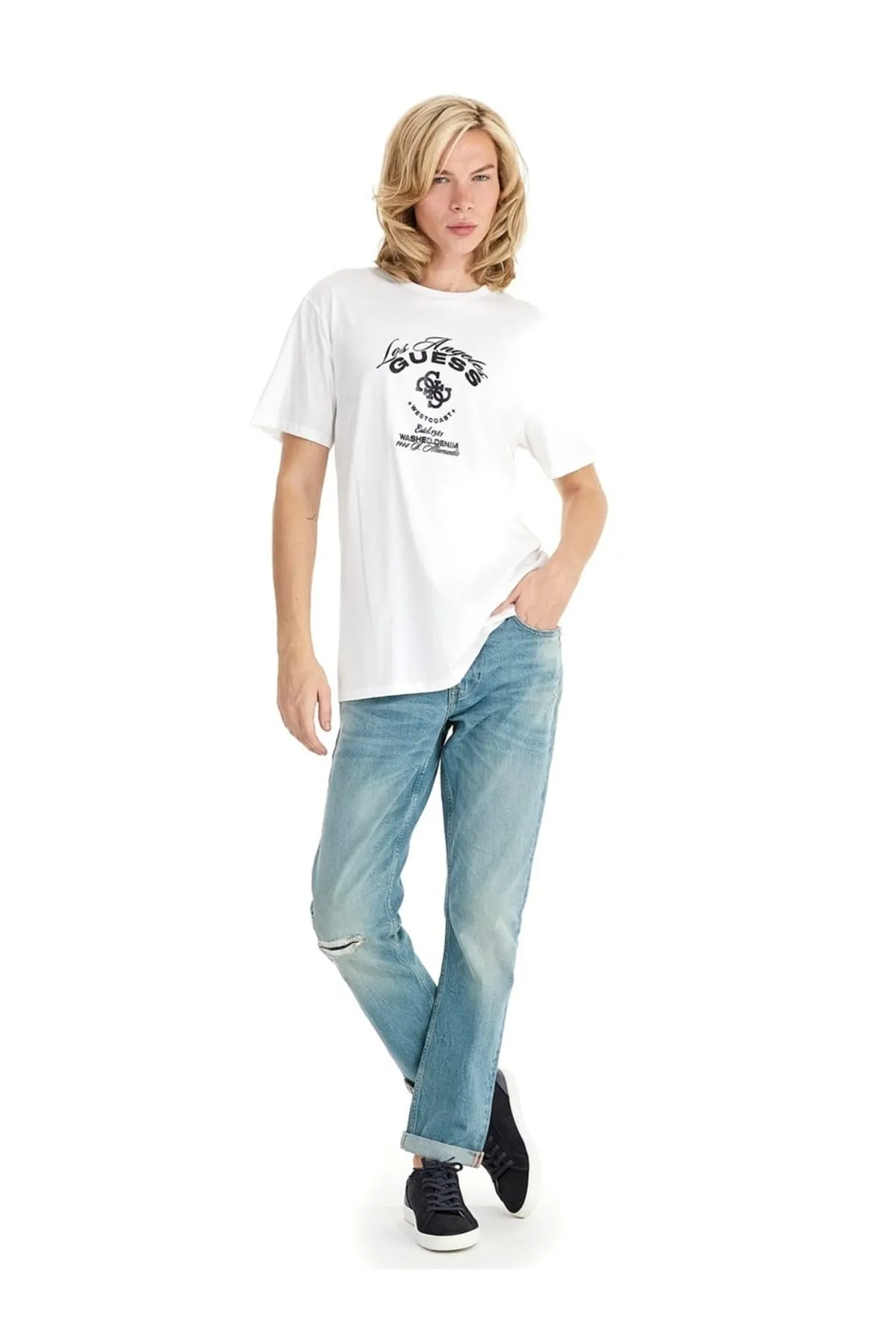 Ss Bsc Westcoast Log Erkek T-Shırt-Beyaz - GUESS