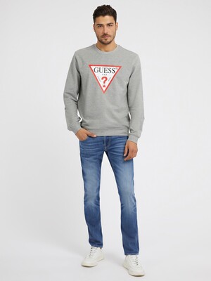 Üçgen Logolu Erkek Sweatshirt-Gri Melanj 