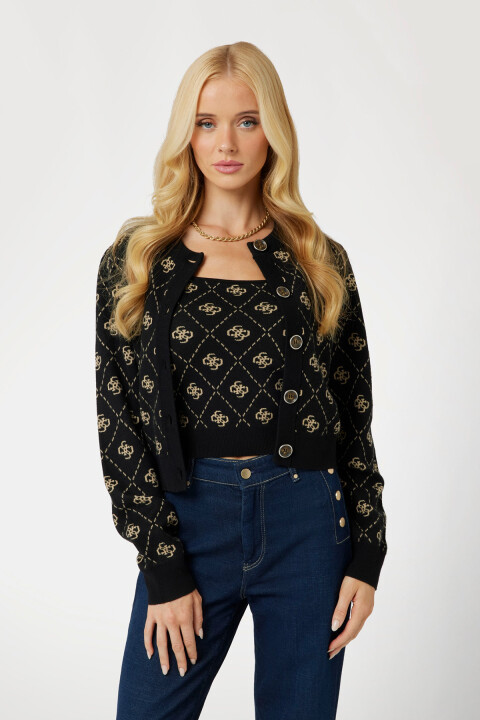 Kadın 4G Logolu Yün Karışımı Hırka - Siyah 