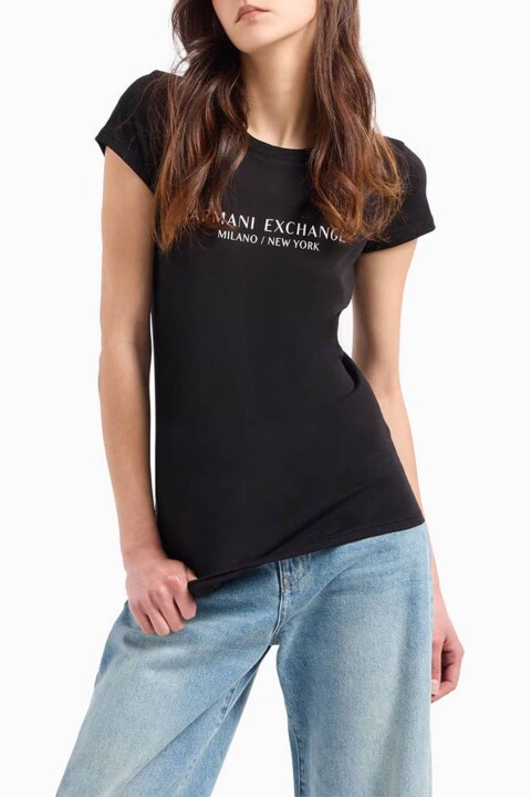 Kadın AE Bisiklet Yaka T-Shirt - Siyah 