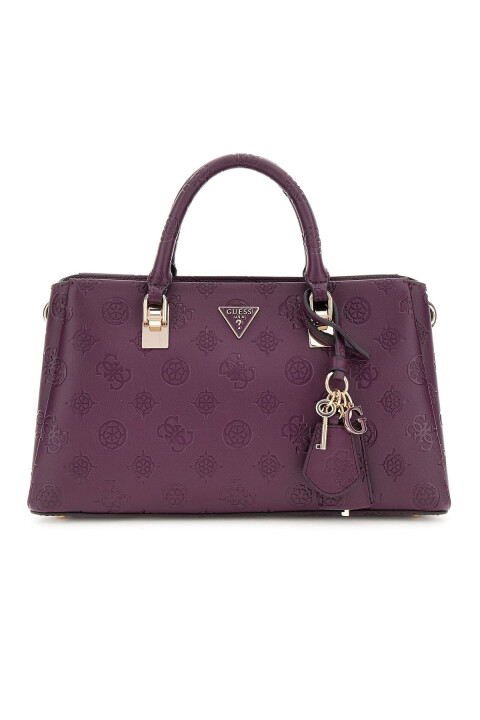 Kadın Aksesuarlı Kabartma Monogram Desenli El Çantası - Mürdüm 