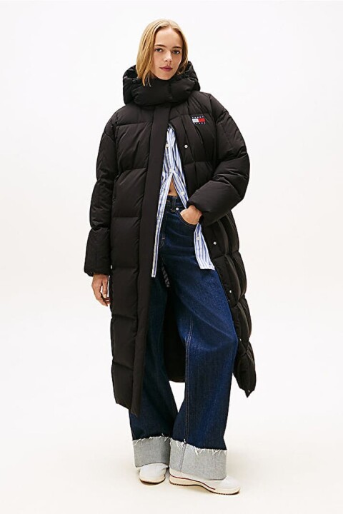 Kadın Alaska Grid Regular Fit Su İtici Kapüşonlu Dolgulu Mont - Siyah 