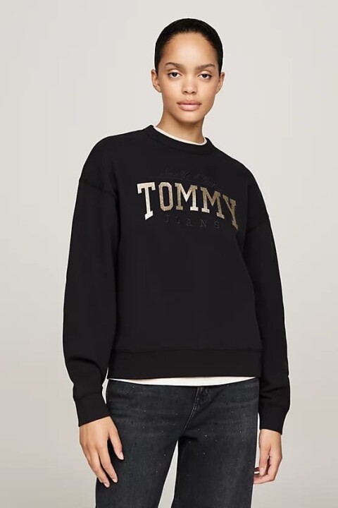 Kadın Altın Logo Sweatshirt - Siyah 