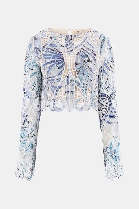 Kadın Anastasia Dantel Crop Üst - Mavi 