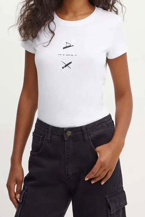 Kadın Ax Bisiklet Yaka T-Shirt - Beyaz 