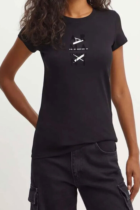 Kadın Ax Bisiklet Yaka T-Shirt - Siyah 