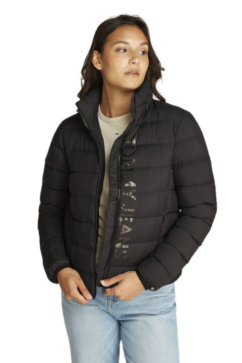 Kadın Baskılı Logo Şişme Mont - Siyah 