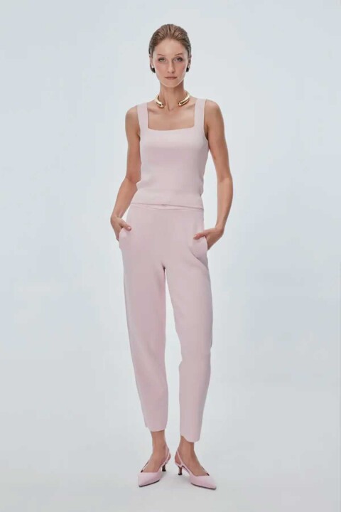 Kadın Beli Kordonlu Cepli Pantolon - Pembe 