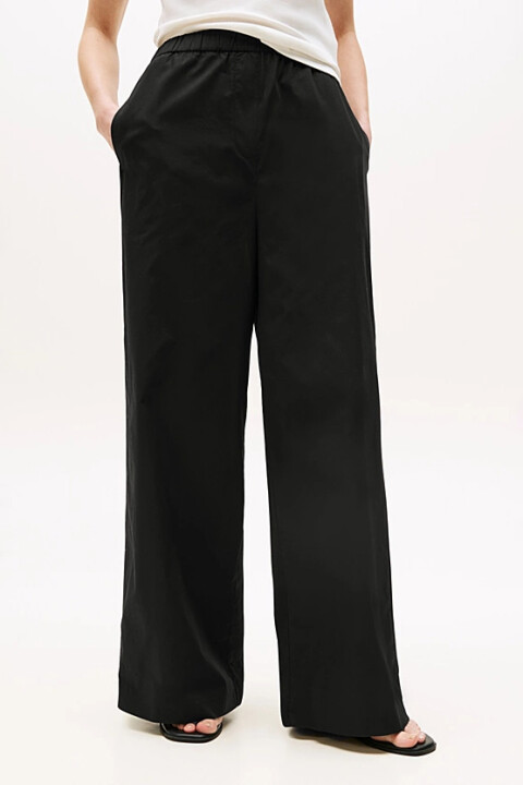 Kadın Beli Lastikli Geniş Paça Pantolon - Siyah 