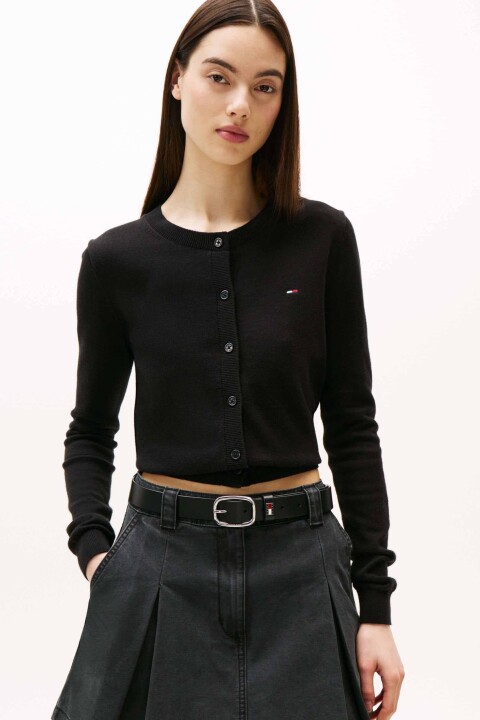 Kadın Bisiklet Yaka Düğmeli Pamuklu Hırka - Siyah 