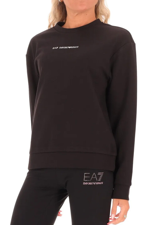 Kadın Bisiklet Yaka Tam Kalıp Yazı Logolu Sweatshirt - Siyah 