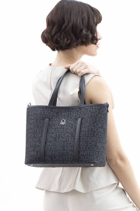 Kadın Bnt Monogram Eskitme Kol Çantası - Siyah 