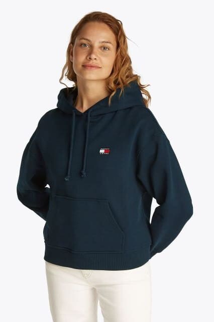 Kadın Boxy Fit Kapüşonlu Logolu Sweatshirt - Lacivert 