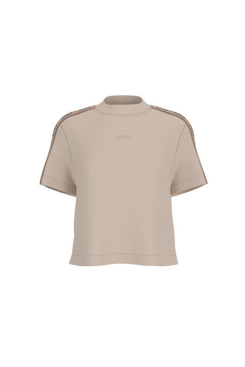 Kadın Boxy Fit Logolu Pamuklu T-Shirt - Bej 