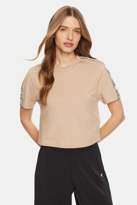 Kadın Britney Crop TEE T-Shirt - Açık Kahve 