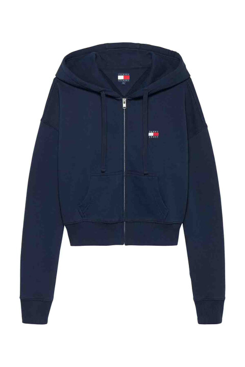 Kadın BXY Crop Fermuarlı Kapüşonlu Sweatshirt - Lacivert 