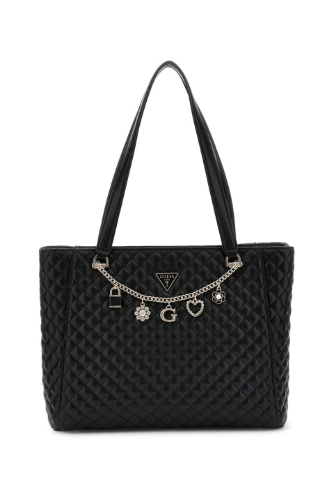 Kadın Charm Detaylı Zincir Aksesuarlı Kapitoneli Tote Omuz Çantası - Siyah 