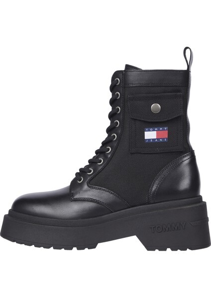 Kadın Chunky Combat Deri Bot - Siyah 