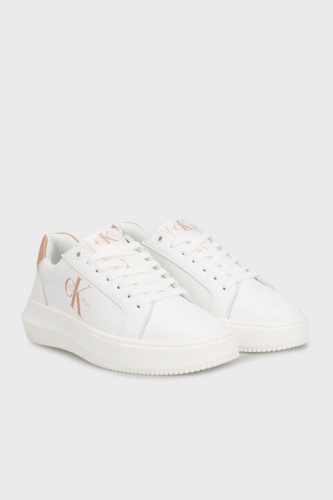 Kadın Chunky Cupsole Kalın Tabanlı Laceup Mont Lth Sneaker Ayakkabı - Beyaz 