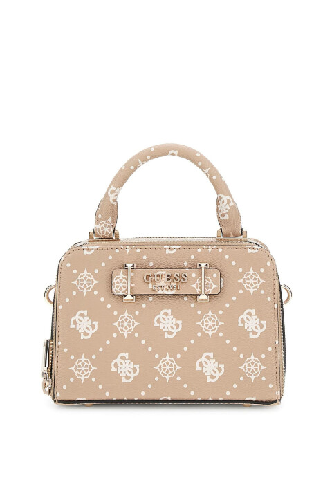 Kadın Çift Bölmeli Monogram Desenli Mini Bowling Çanta - Bej 