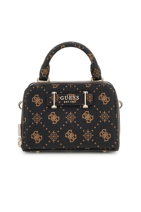 Kadın Çift Bölmeli Monogram Desenli Mini Bowling Çanta - Kahverengi 