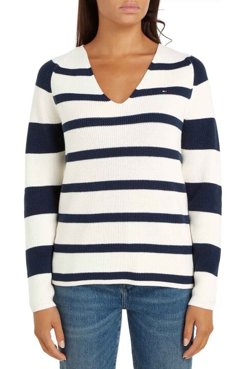 Kadın Çizgili Kazak - Lacivert 