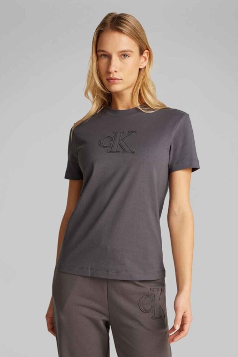 Kadın CK Applique Regular T-Shirt - Gri 