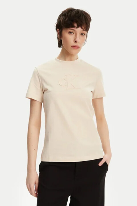 Kadın Ck Applique Regulart T-Shirt - Mor 