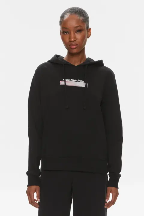 Kadın Ck Dıffused Kapüşonlu Sweatshirt - Siyah 