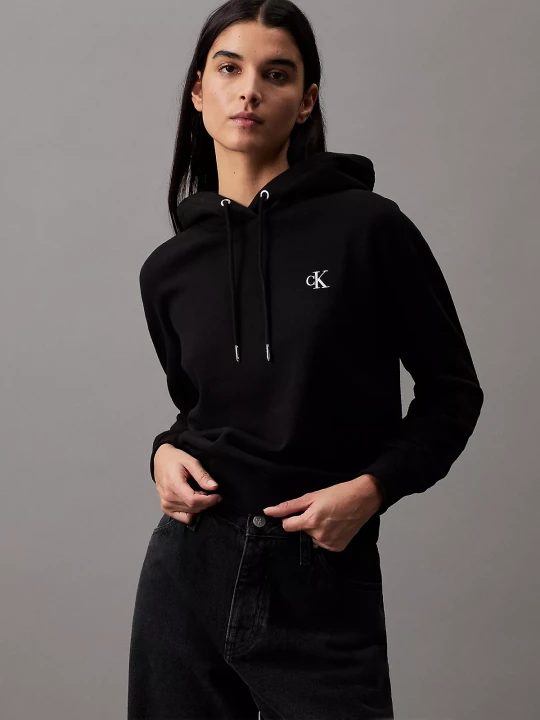 Kadın Ck Embroıdery Hoodıe Sweatshirt-Siyah 