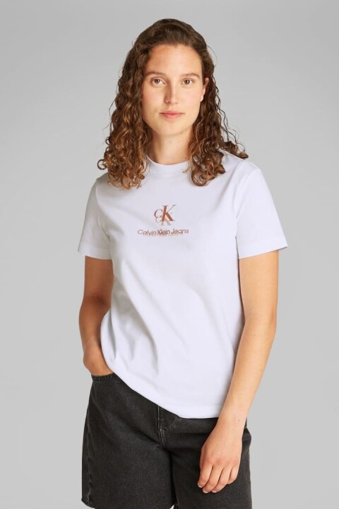Kadın Ck Gölge Grafik Logo T-Shirt - Beyaz 