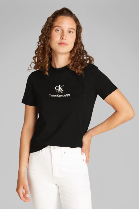 Kadın Ck Gölge Grafik Logo T-Shirt - Siyah 