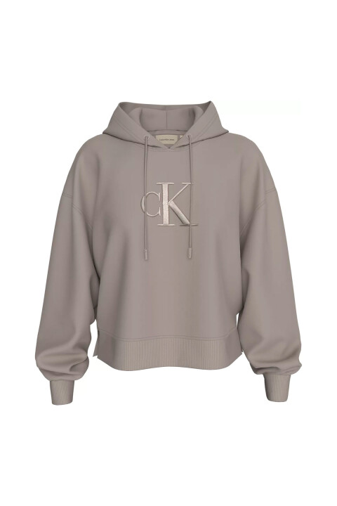 Kadın Ck Kabartma İşlemeli Kapüşonlu Sweatshirt - Gri 