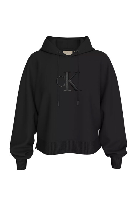 Kadın Ck Kabartma İşlemeli Kapüşonlu Sweatshirt - Siyah 