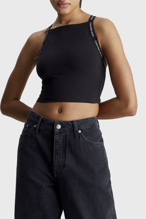Kadın Ck Logolu Elastik Askılı Crop - Siyah 