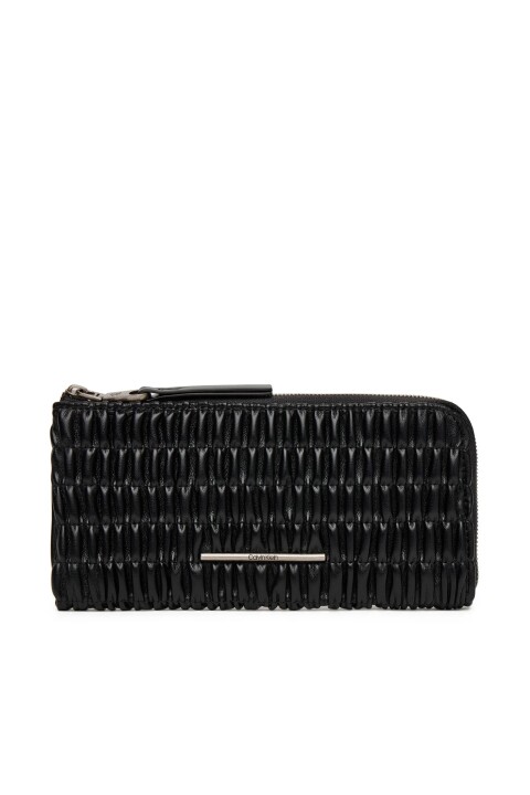 Kadın Ck Ruched L Fermuarlı Uzun Cüzdan - Siyah 