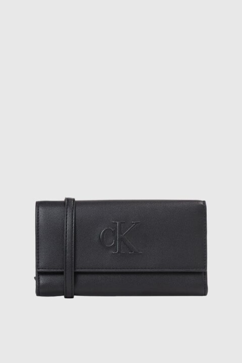 Kadın Ck Sculpted Uzun Askılı Cüzdan - Siyah 