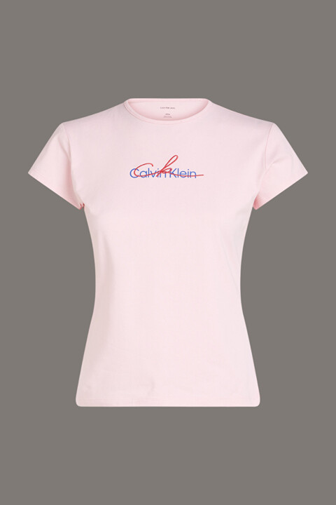 Kadın Ck Slim Script Logo T-Shirt - Pembe 