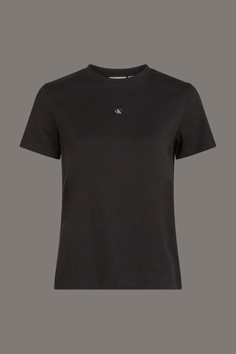 Kadın Ck Woven Label Regular T-Shirt - Siyah 